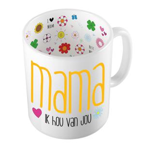Cadeau koffie/thee mok voor mama - geel - ik hou van jou - keramiek - 300 ml - Moederdag   -