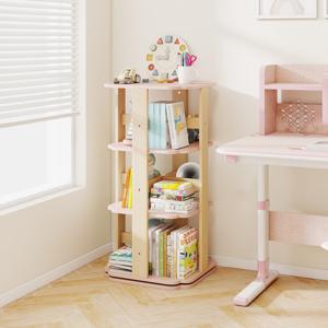 Kinderboekenrek 360° Draaibaar 3-vaks Speelgoedrek met 12 Vakken 48 x 48 x 95,5 cm Roze