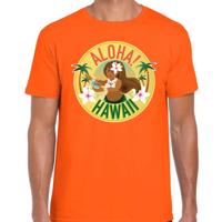 Hawaii feest t-shirt - Aloha - voor heren - oranje - Carnaval party verkleedkleding - Hawaiishirts