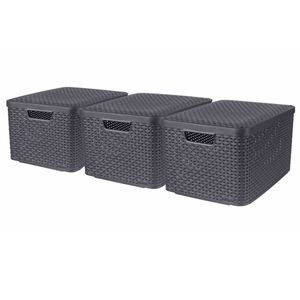 Curver opbergboxen met deksel 3 st style l antraciet