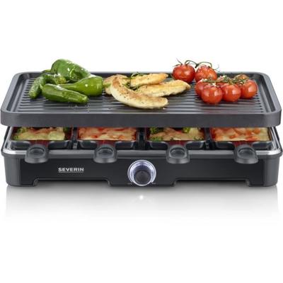 Raclettemachine - SEVERIN - RG9670 - 8 personen - Grote kookplaat met antiaanbaklaag 41,7 x 26,3 cm - 1400 W - Zwart