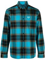 Fred Perry logo-print tartan-check shirt - Bleu - thumbnail