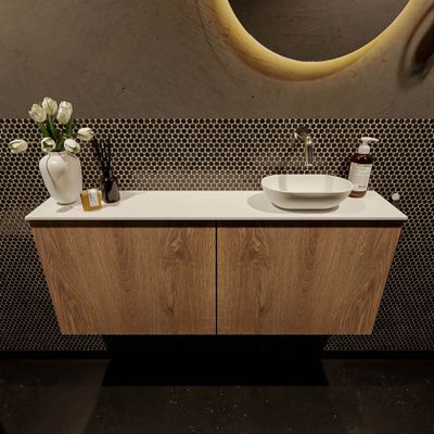 Mondiaz Fowy toiletmeubel 120cm washed oak met blad en waskom talc rechts zonder kraangat
