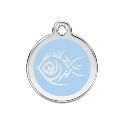 Tribal Fish Light Blue roestvrijstalen hondenpenning medium/gemiddeld dia. 3 cm - Reddingo
