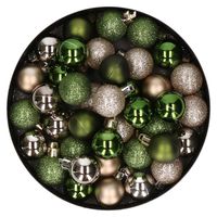 Set van 40x stuks kunststof kerstballen mix champagne en groen 3 cm - Kerstbal - thumbnail