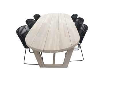 Set van Lauren tafel 270x110x76 cm teak aged en 6 Faye stoel lava incl. kussen - Yoi