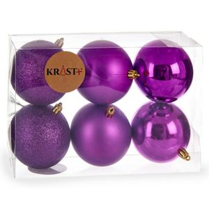 6x stuks kerstballen paars kunststof 8 cm glitter, glans, mat