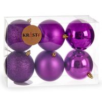 6x stuks kerstballen paars kunststof 8 cm glitter, glans, mat