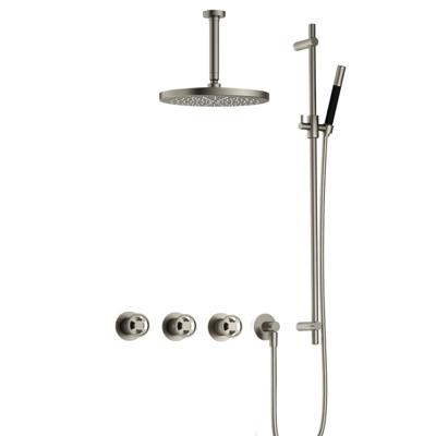 Hotbath Cobber - CW7067 - Inbouw Regendoucheset - Geborsteld Nikkel - 2 Stopkranen - Thermostatisch - Plafondbuis 15 cm - Hoofddouche 300 mm - Ronde Handdouche - Glijstang 900 mm - met M106 - Waterbesparend