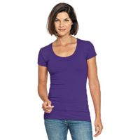 Bodyfit dames t-shirt paars met ronde hals XL (42)  -