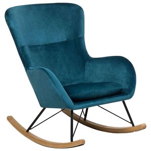 Beliani ELLAN - Schommelfauteuil-Blauw-Fluweel