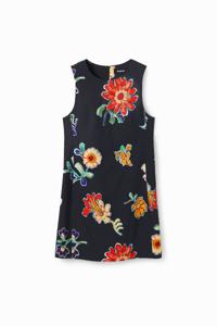 Korte slim fit jurk met bloemen - BLACK - XS