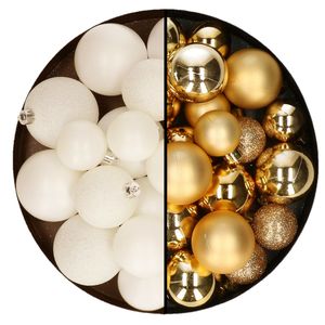 Kerstballen 60x stuks - mix goud/wol wit - 4-5-6 cm - kunststof