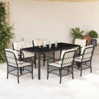7-delige Tuinset met kussens poly rattan zwart 7-delige Tuinset met kussens poly rattan zwart