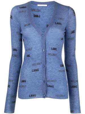 Helmut Lang cardigan nervuré à logo imprimé - Bleu