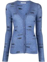 Helmut Lang cardigan nervuré à logo imprimé - Bleu