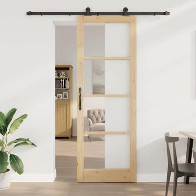Schuifdeur met hardware set 'ORKDAL'van massief hout en glas