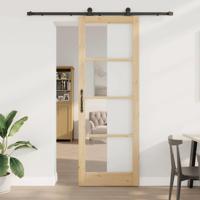 Schuifdeur met hardware set 'ORKDAL'van massief hout en glas