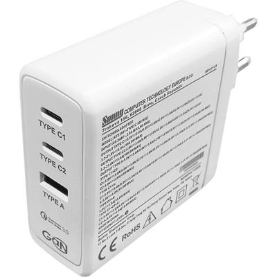Dehner Elektronik SYS 1101-Type C 100 W2E Euro USB-oplader 80 W 1x USB-A, 2x USB-C USB PD 3.0, Quick Charge 3.0 Wit Binnen, Thuis Met adapter voor Europa, USB Dehner Elektronik SYS 1101-Type C 100 W2E Euro USB-oplader 80 W 1x USB-A, 2x USB-C USB PD 3.0, Quick Charge 3.0 Wit Binnen, Thuis Met adapter voor Europa, USB