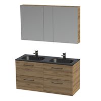 Tiger Studio badkamermeubel met spiegelkast en zwarte wastafel 120cm chalet eiken