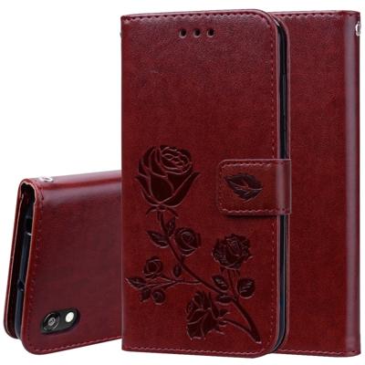 Rose reliëf horizontale Flip PU lederen draagtas voor Huawei Honor 8S/Y5 (2019) met houder & kaartsleuven & portemonnee (bruin)