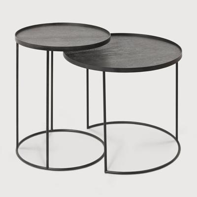 Ethnicraft Ronde Bijzettafel 'Tray' Gelakt Hout, Set van 2 stuks