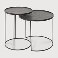 Ethnicraft Ronde Bijzettafel 'Tray' Gelakt Hout, Set van 2 stuks