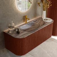 Badmeubel Mondiaz Kurve-Dlux | 120 cm | Meubelkleur Ruby | Wastafelkleur Sombra | Solid surface | Wasbak midden spoelbak | 1 kraangat