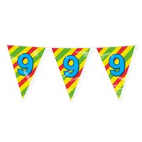 Verjaardag 9 jaar thema Vlaggetjes - Feestversiering - 10m - Folie - Dubbelzijdig