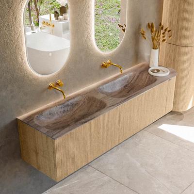 Badmeubel Mondiaz Kurve-Dlux | 175 cm | Meubelkleur Oak | Wastafelkleur Oza | Solid surface | Dubbel / Links spoelbak | Zonder kraangat(en)