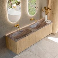 Badmeubel Mondiaz Kurve-Dlux | 175 cm | Meubelkleur Oak | Wastafelkleur Oza | Solid surface | Dubbel / Links spoelbak | Zonder kraangat(en)