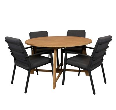 Alexander teak tuintafel 130 rond met Izard tuinstoel stapelbaar