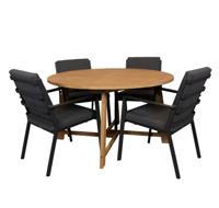 Alexander teak tuintafel 130 rond met Izard tuinstoel stapelbaar