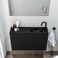 Zaro Polly toiletmeubel 80cm mat zwart met zwarte wastafel met kraangat rechts - thumbnail