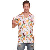 Partychimp Tropical party Hawaii blouse heren - tropisch fruit - wit - carnaval/themafeest - Hawaii L  -