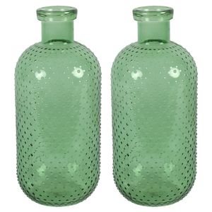 Bloemenvaas Cactus Dots - 2x - groen transparant - glas - D15 x H35 cm