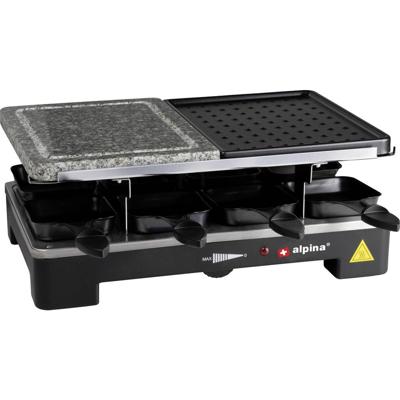 Alpina Switzerland 871125218225 Gourmetstel 8 pannen, Anti-aanbaklaag, Met grillsteen Zwart