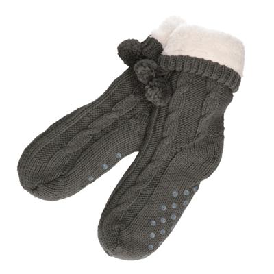 Fleece huissokken/slofsokken - dames - grijs - warme voering - comfortabel - gebereid