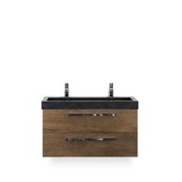 Seville Badmeubelset 100 cm - Tabacco - Wastafel Hardsteen Wit Lucca 2 kraangaten