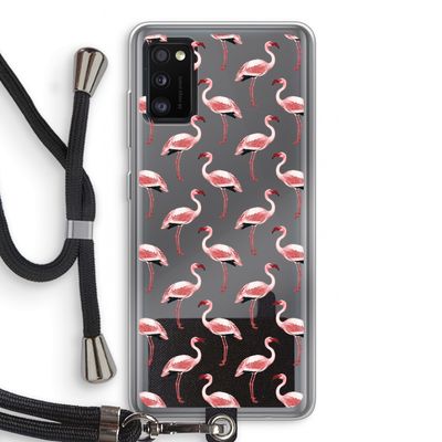 Flamingoprint groen: Samsung Galaxy A41 Transparant Hoesje met koord