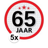 5x 65 Jaar leeftijd stickers rond 15 cm verjaardag versiering - thumbnail