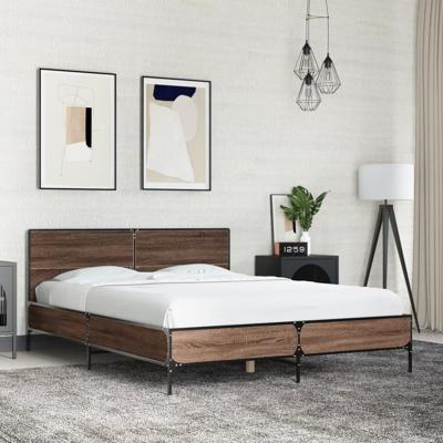 Bedframe bewerkt hout metaal bruin eikenkleur 135x190 cm