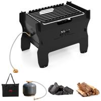 2-in-1 Houtskoolgrill & Gasgrill Draagbare Vuurplaats met Roestvrijstalen Rooster & Draagtas