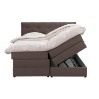 Leen Bakker - Boxspring Met Opbergruimte Liv Geruit - Donker - 140x200 Cm - Stof - Bruin