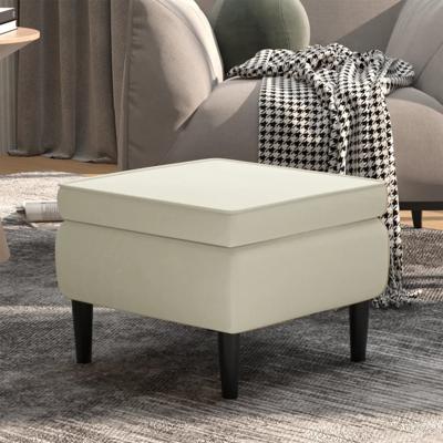 Kruk met houten poten fluweel crmekleurig