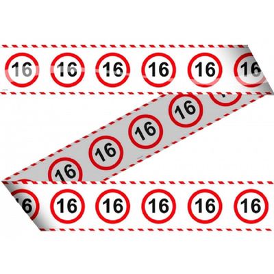 3x stuks markeerlint/afzetlint 16 jaar versiering met stop bord 15 meter