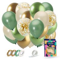 Fissaly® 40 stuks Olijfgroen & Gouden Ballonnen Set met Lint – Feest Decoratie – Verjaardag Versiering - Helium - thumbnail