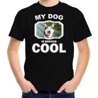 Husky honden t-shirt my dog is serious cool zwart voor kinderen - thumbnail