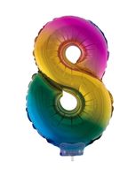 Folieballon Cijfer 8 Regenboog - 41cm