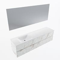 MONDIAZ VICA 180cm badmeubel onderkast Carrara 4 lades. Wastafel CLOUD links 1 kraangat, kleur Talc met spiegel LED. - thumbnail